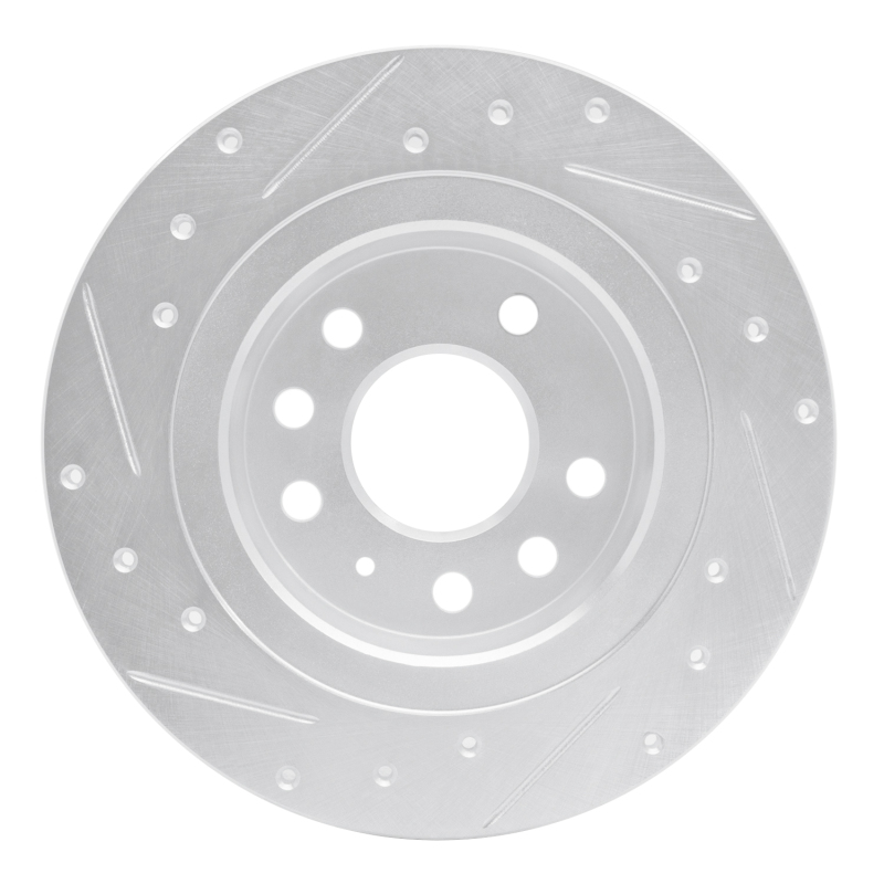 Cadillac BLS Brake Rotor (1) - Rear Right - R1 Concepts - Drilled & Slotted - Silver - `03-`11